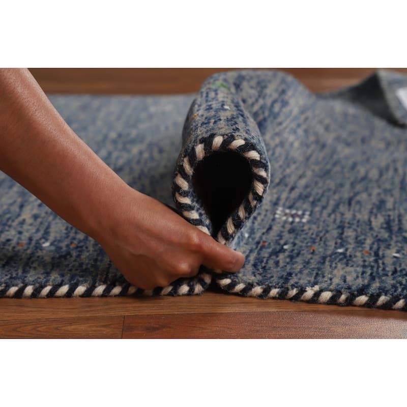 Hand Knotted Oriental 100% Wool Carpet Tribal Stripe Navy Blue & Blues Gabbeh Area Rug - 5' 10'' X 3' 11''