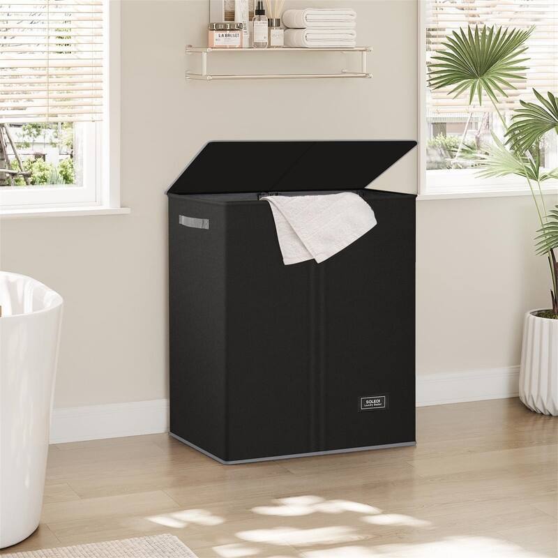 Double Laundry Hamper with Lid - 22.5"L x 15"W x 26.4"H