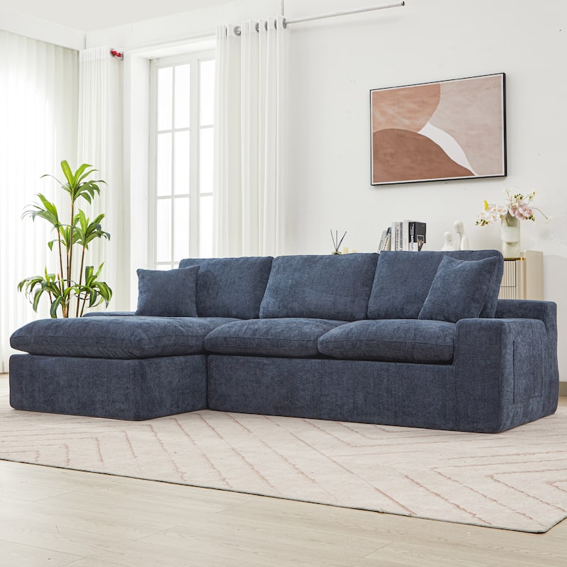 107-In Modern Chenille Sectional Sofa,Living Room Sofa with Double-layer Cushion & Side Pockets