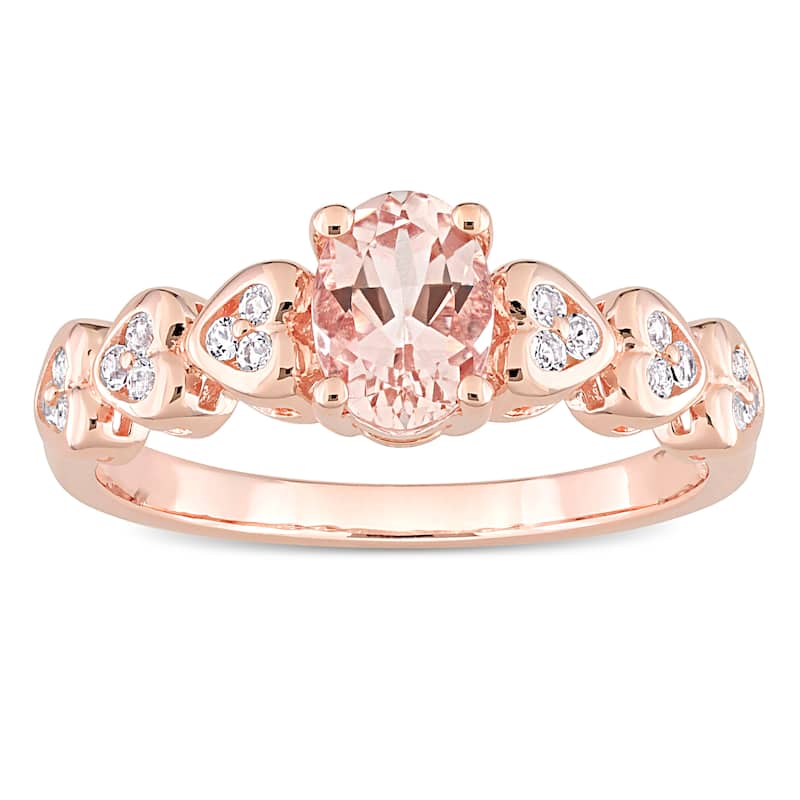 Miadora Rose Plated Sterling Silver Oval-cut Morganite and White Topaz Heart Ring