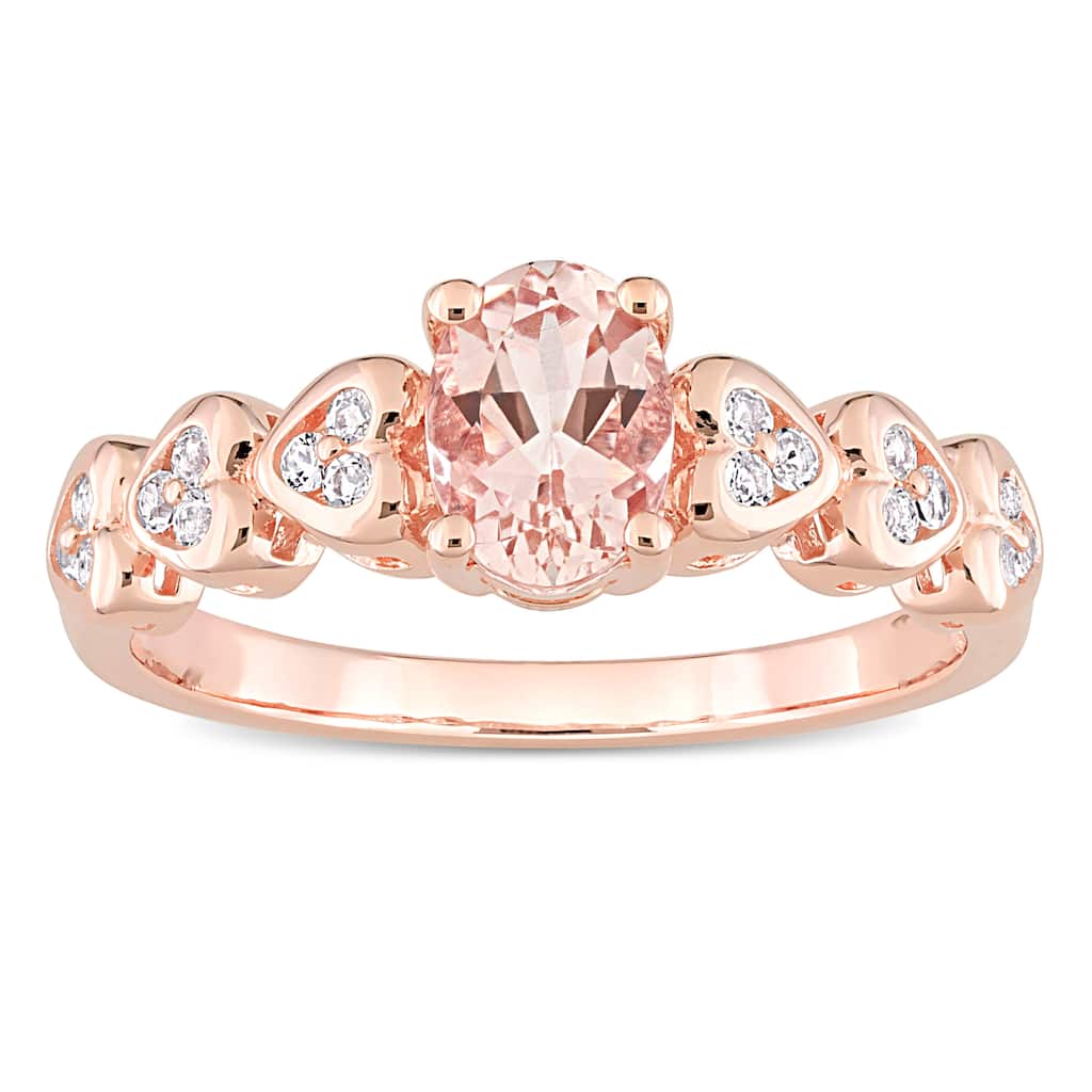 Miadora Rose Plated Sterling Silver Oval-cut Morganite and White Topaz Heart Ring