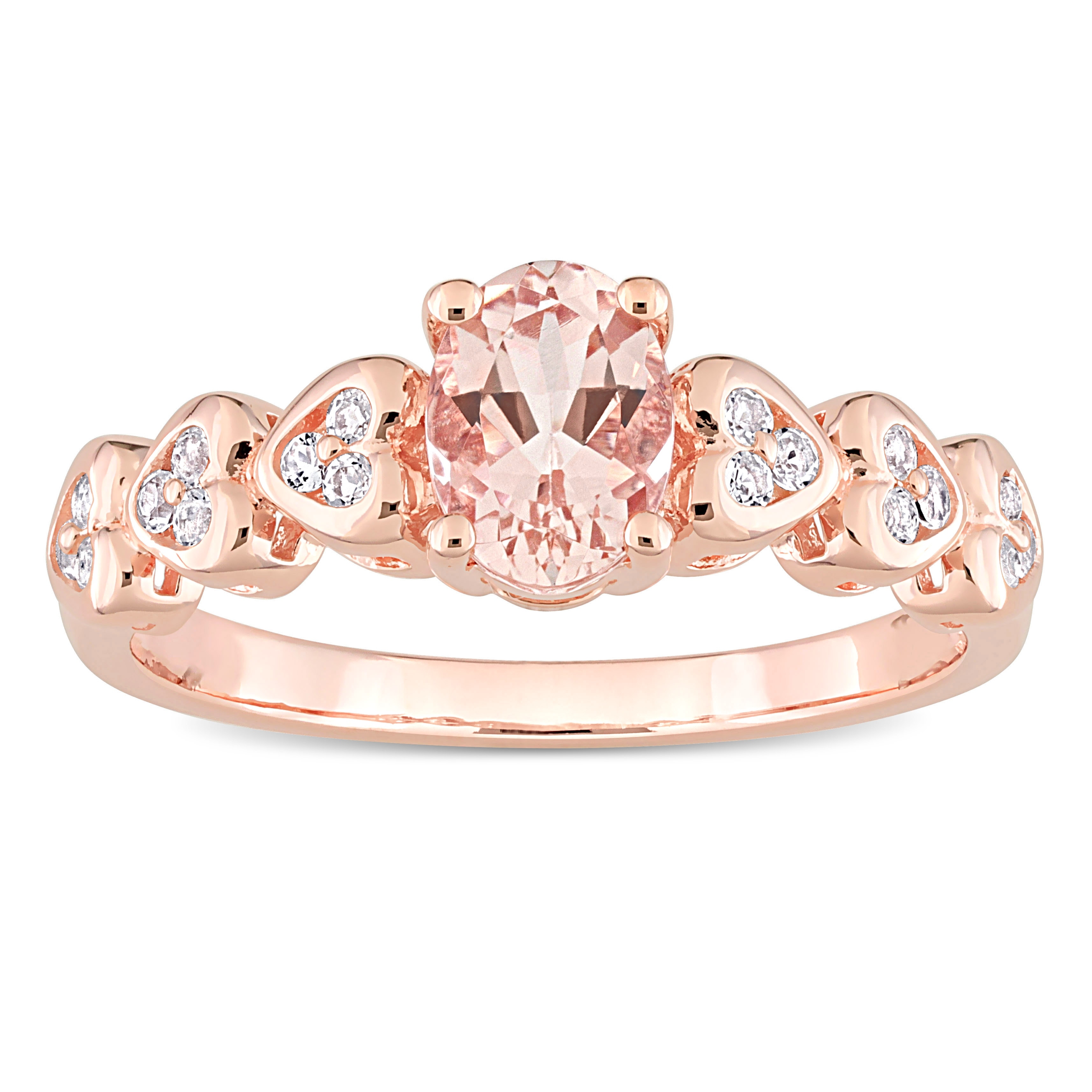 Miadora Rose Plated Sterling Silver Oval-cut Morganite and White Topaz Heart Ring