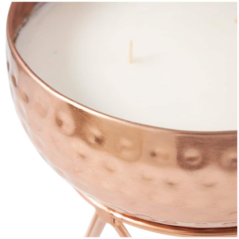 Copper Metal Vanilla Marshmallow Scented Tall Hammered Wick Candle with White Wax