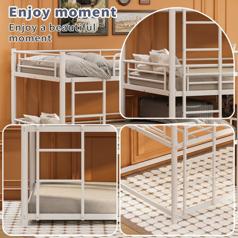 Twin Over Twin Over Twin Metal Triple Bunk Bed with Safety Rails, Non-Slip Ladder, Space Saving Design
