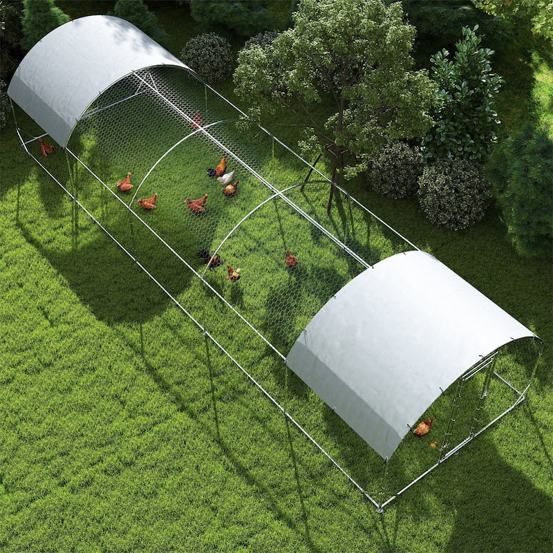 Galvanized Steel Chicken Run with Lockable Door and Roof Protection - 9.2'W x 31.2'D x 6.5'H