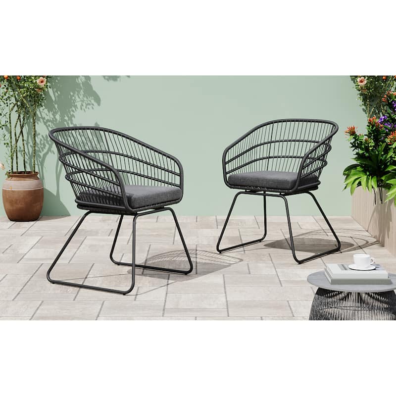 Roomfitters 2-Piece Outdoor Wicker Club Chairs, Transitional Tub Seating with Splayed Sled Legs & Water-Resistant Cushions, Gray