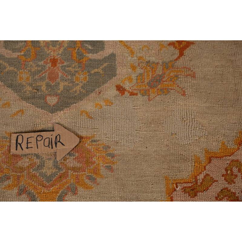 Brown Vegetable Dye Oushak Turkish Antique Rug Handmade Wool Carpet - 9'7" x 11'8"