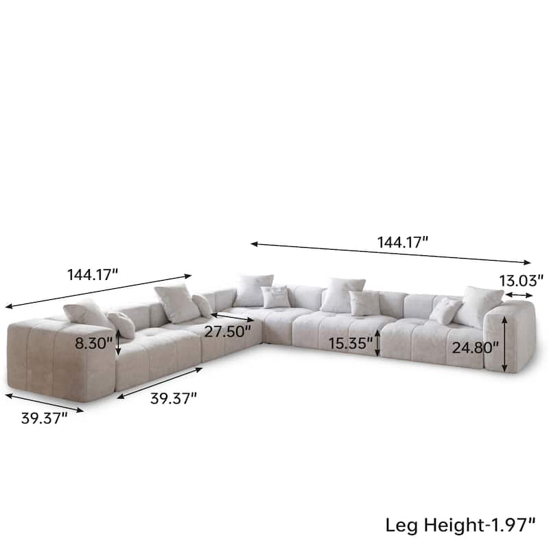 144'' W Extra Large Linen Corner Sectional Sofa Couch for Living Room Set