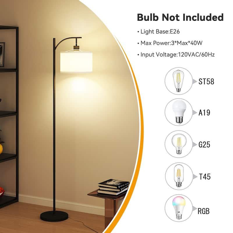 63" Metal Arched Floor Lamp With Pedal Switch, Soft Eye-Protection Light