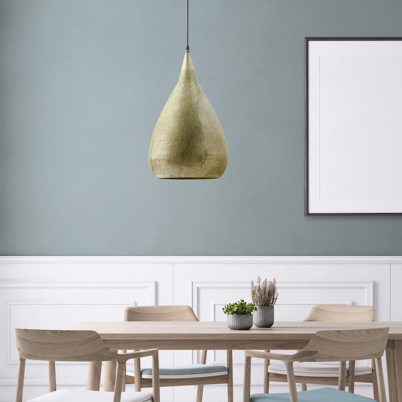 Penny River of Goods Cone-Shaped Pendant Lamp with Antique Gold Punched Metal Shade - 13" x 13" x 23.3/88.3"