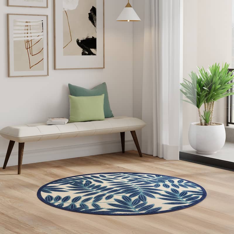 Nourison Alice Indoor/Outdoor Floral Area Rug - 5'3" x Round - Navy