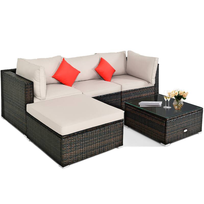 Costway 5PCS Outdoor Patio Rattan Furniture Set Sectional Conversation - See Description