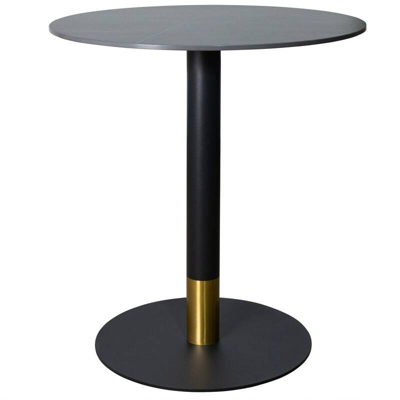 Vail Round Dining Table 27 in. Sintered Stone Tabletop in Black Stainless Steel Round Pedestal Base with Gold Accents - Black
