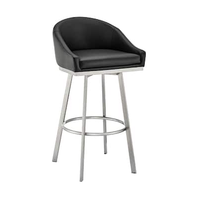 Dalza 26 Inch Swivel Counter Stool Chair, Cushioned, Black Faux Leather