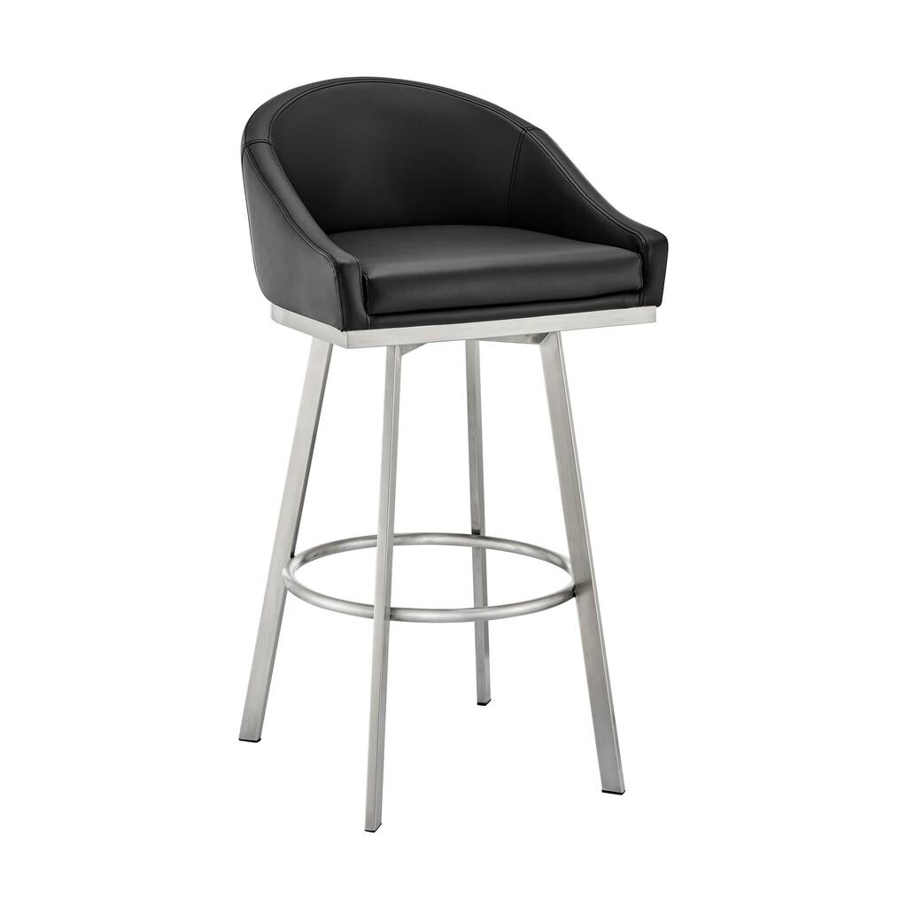 Dalza 26 Inch Swivel Counter Stool Chair, Cushioned, Black Faux Leather