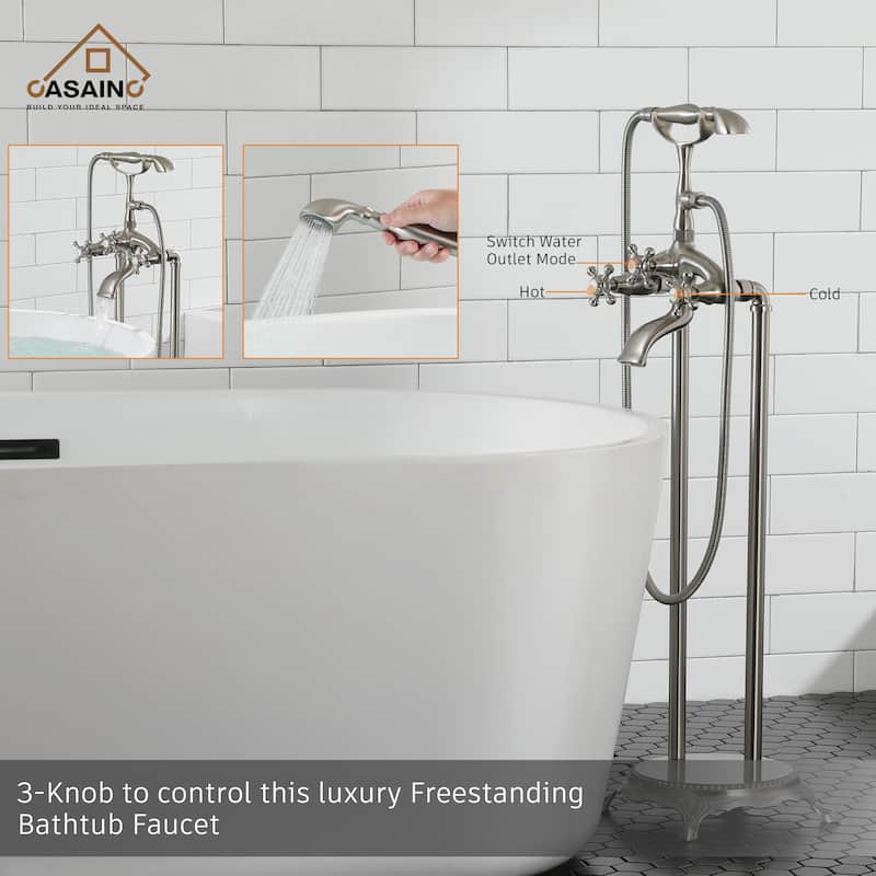 CASAINC 2-Function Free Standing Bathtub Faucet with 360 Degree Swivel Spout