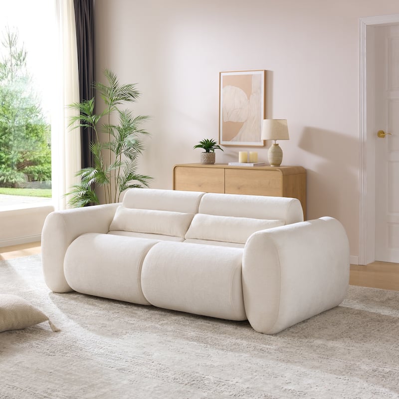 Christopher Knight Home - Cloud Modern Upholstered Bouclé Curved 3-Seater Sofa with Round Arms - White