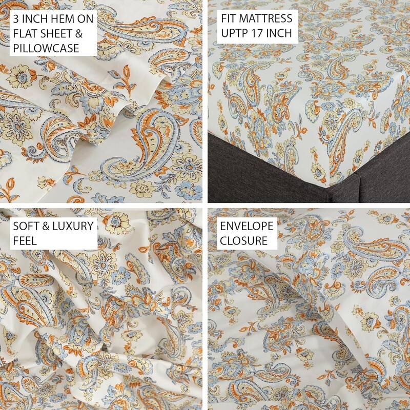 300 Thread Count Cotton Sateen Weave Printed Sheet Set