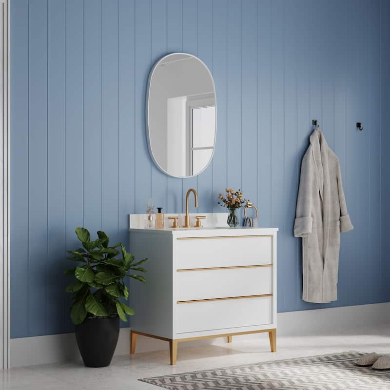 24 in. W x 36 in. H Bathroom Wall Mounted Oval Metal Framed Mirror - 24 in. W x 36 in. H
