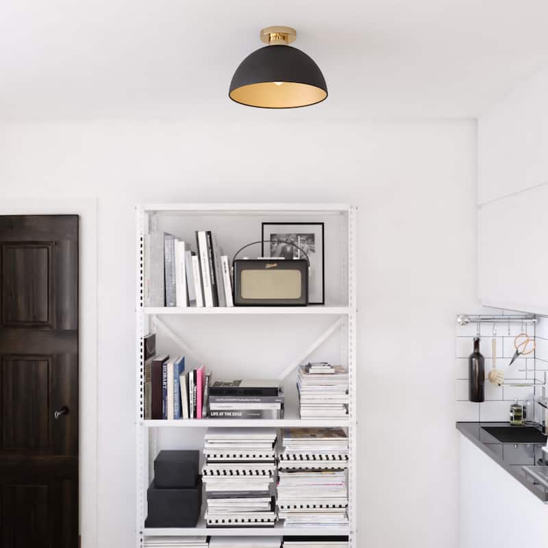 Devon 12.75-in W LED Compatible Mid-Century Modern Semi Flush Mount Ceiling Light