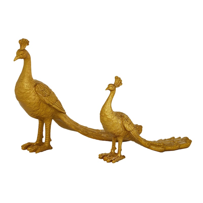 Polyresin Peacock Sculpture - Set of 2 Gold - Roche River Decor