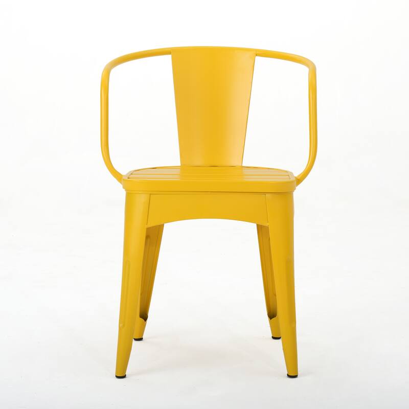 Modern 3-Piece Powder-Coated Iron Bistro Set with Round Slatted Table and Stackable Armchairs for Compact Outdoor Spaces