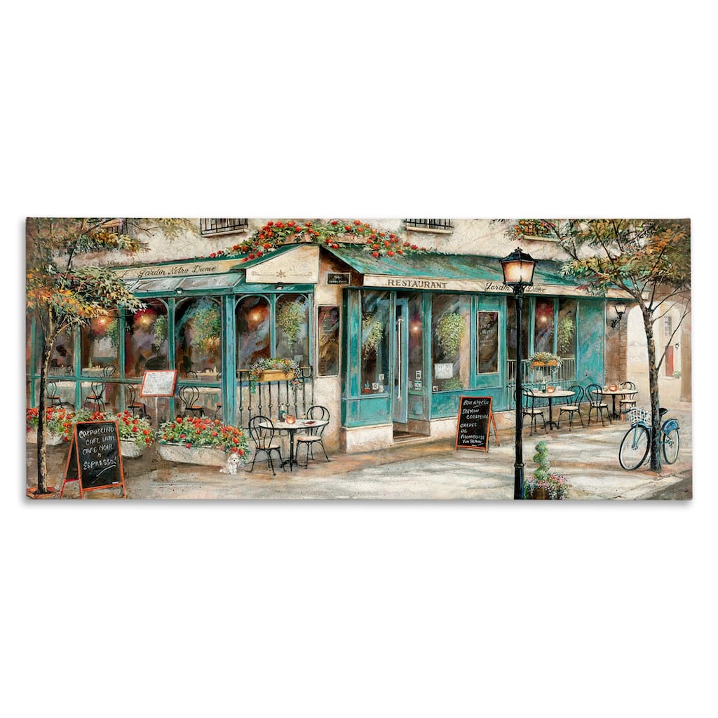 Stupell European City Streets Traditional Restaurant Architecture Sidewalk Scene Canvas Wall Art - Blue