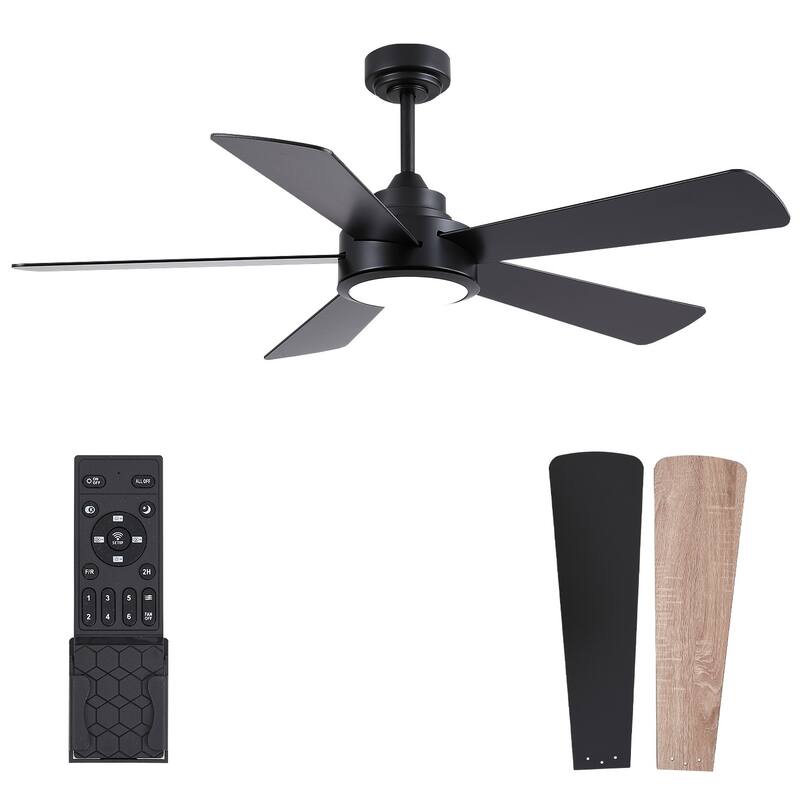 52" Modern Ceiling Fan with Light and Remote,APP Control,Suitable for Sloped Ceiling,Reversible Blades,DC Motor - 52 Inches - Black