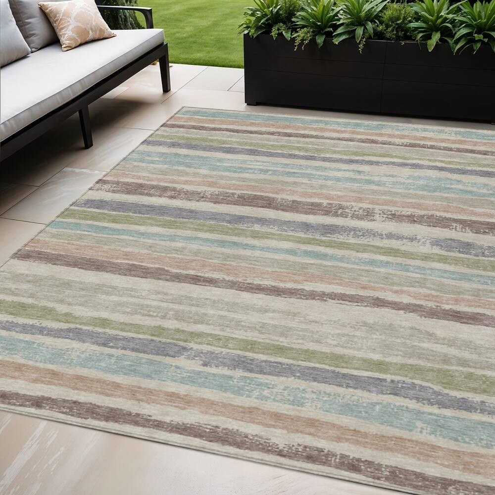 HomeRoots Striped Transitional Rectangle Outdoor Rug