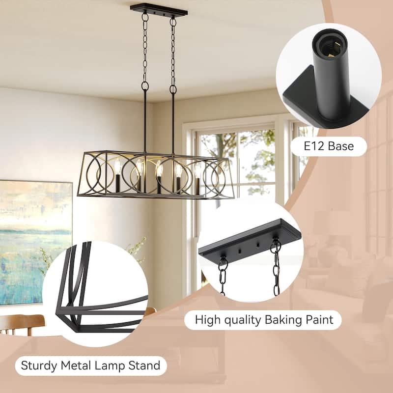 36''W Modern Linear Chandelier with Adjustable Height, Geometric Pendant Light