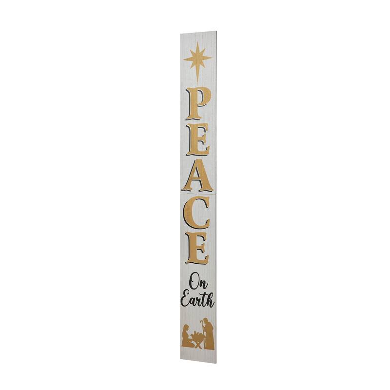 Glitzhome 42"H Lighted "JOY" or 60"H "PEACE" Wooden Nativity Porch Sign