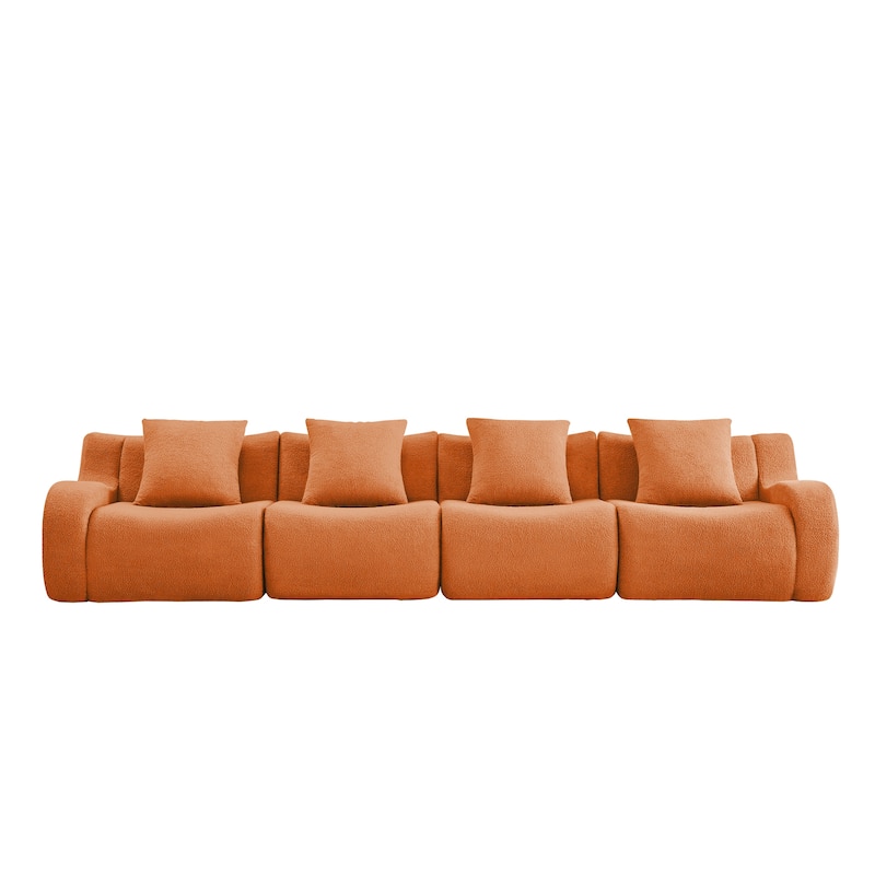 GDF Studio - Fairford 4-Seat Modular Sofa with Curved Armrests & Premium Teddy Fabric