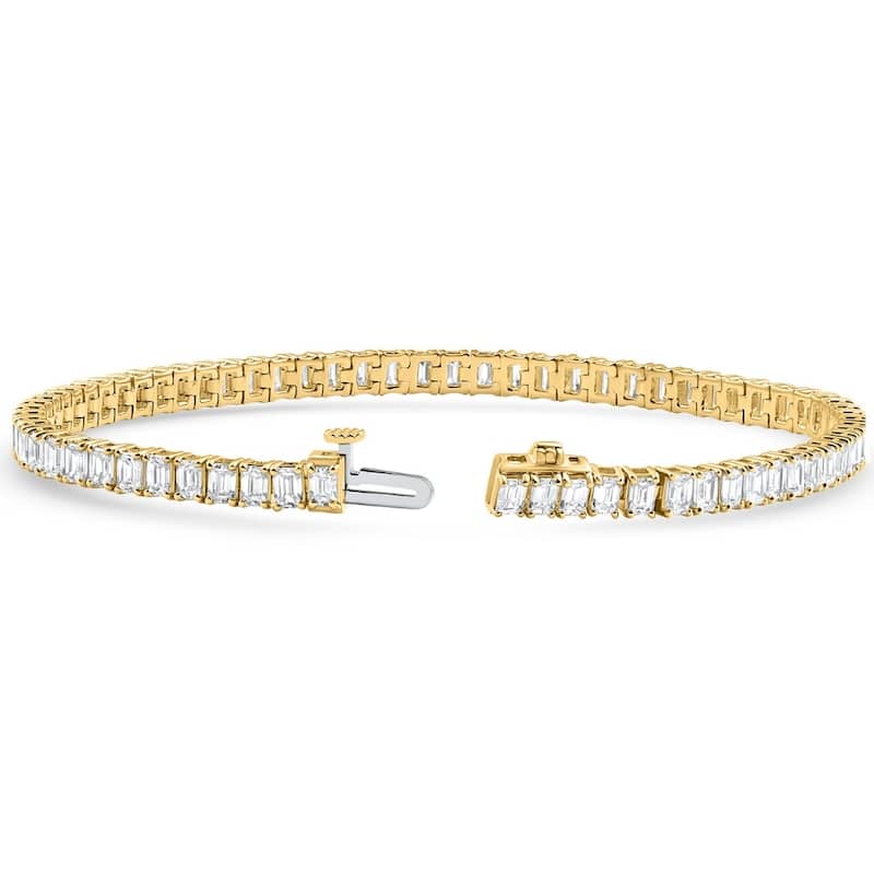 Bliss Diamond 7Ct Emerald Cut Diamond Tennis Bracelet 7" Yellow Gold