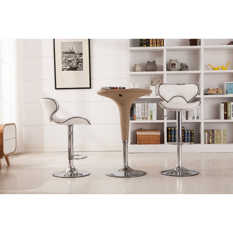 Upholstery Airlift Adjustable Swivel Barstool with Chrome Base, Set of 2 - White