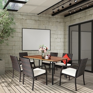 Costway 7PCS Patio Rattan Dining Set Table Top W/Umbrella Hole - See Description