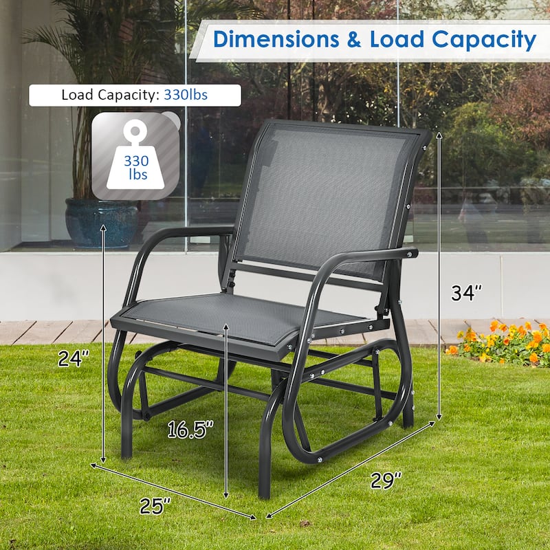 2PCS Patio Swing Glider Chair Single Rocking Chair Yard Outdoor