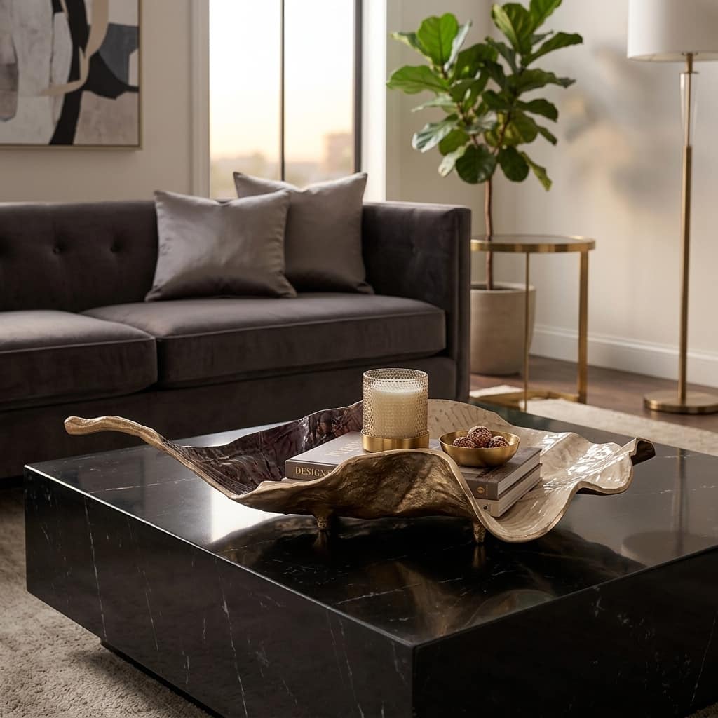 Metal Aluminum Leaf-Shaped Tray with Sculpted Design