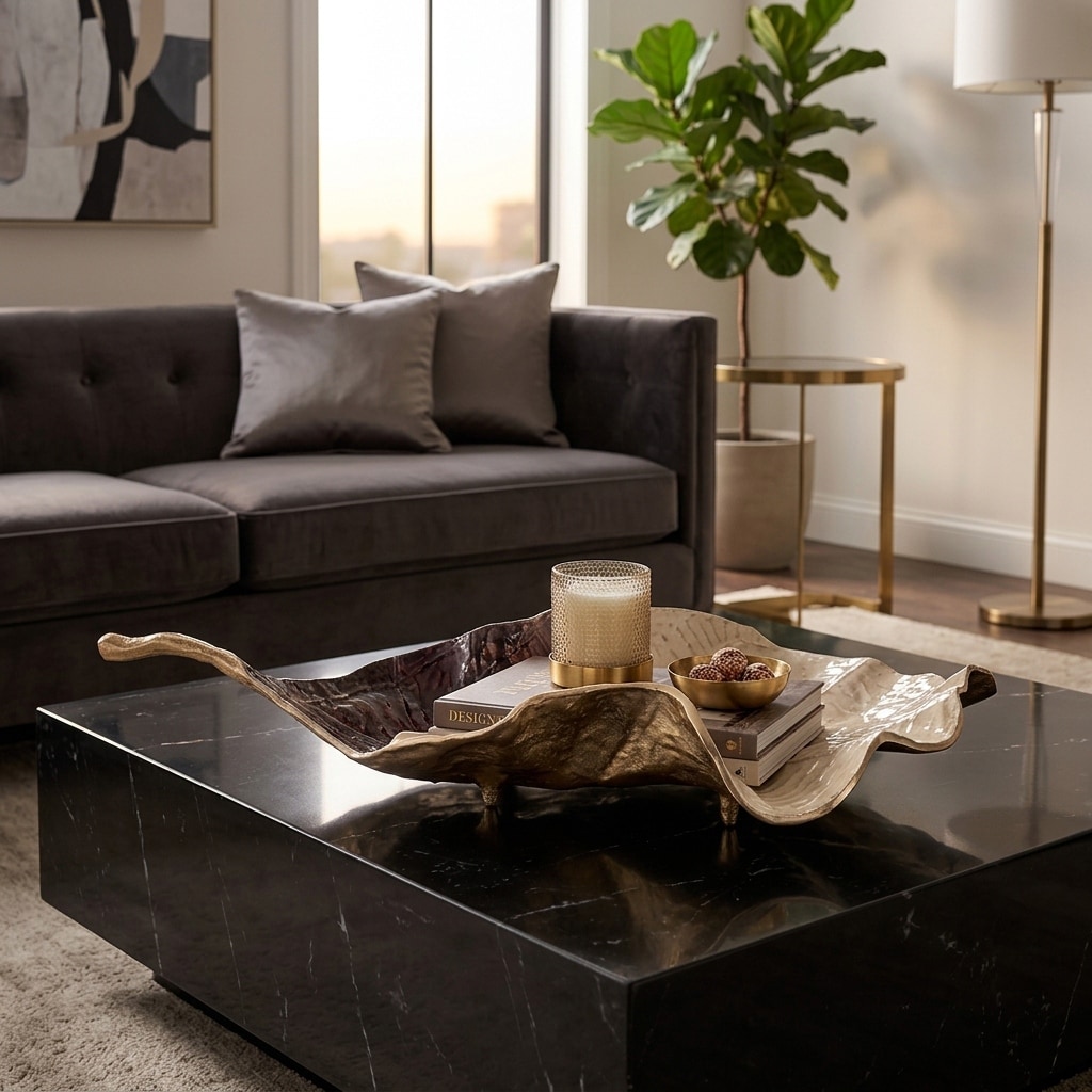 Metal Aluminum Leaf-Shaped Tray with Sculpted Design