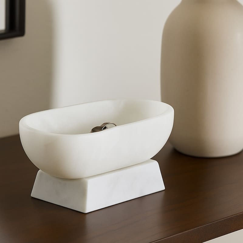 Modern Marble and Alabaster Decorative Bowl with Base - 5" White - 12.0" - White - 12.0"