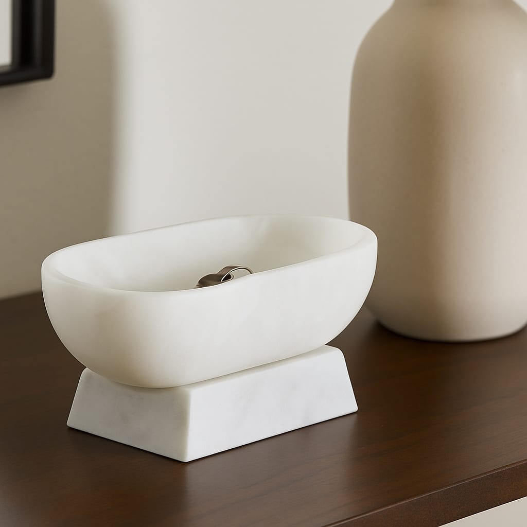 Modern Marble and Alabaster Decorative Bowl with Base - 5" White - 12.0"