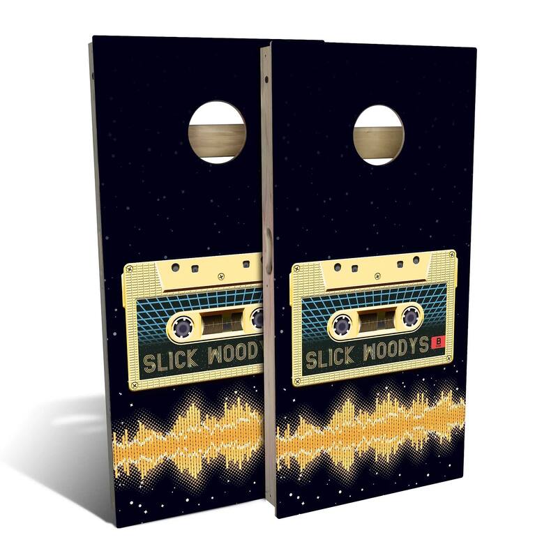 Retro Mixtape Outdoor Cornhole Board Set - Backyard 2x4 - Include Case + Hole Lights