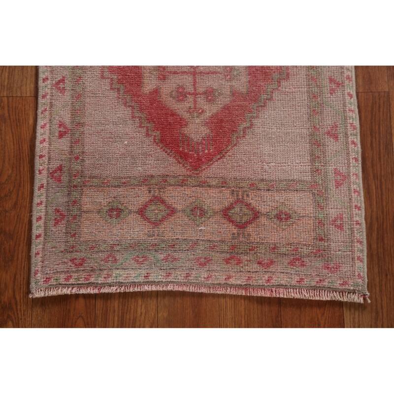 Vintage Geometric Oushak Turkish Oriental Wool Rug Hand-knotted Carpet - 1'6" x 3'3"