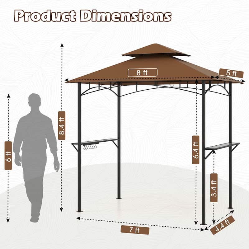 Costway 8' x 5' Grill Gazebo with 2 Shelves 7 Hooks Metal Frame Soft - See Details