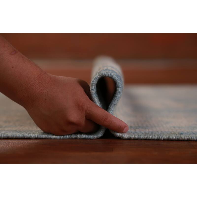Hand Knotted Oriental 100% Wool Carpet Transitional Geometric Navy Blue & Blues Oushak Runner Rug - 18' 10'' X 3' 5''