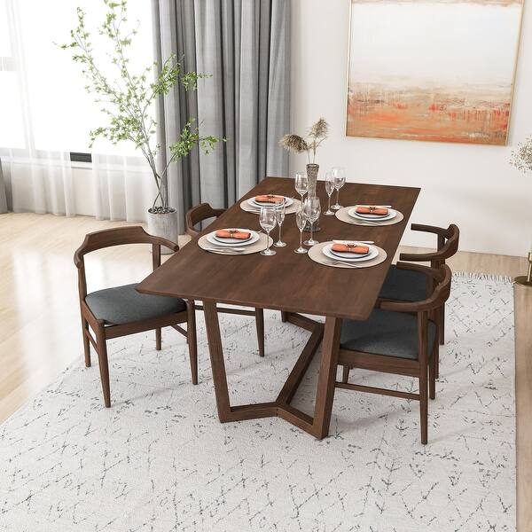 Ophelie Modern Solid Wood Walnut Dining Table and 4 Chair Set Bed