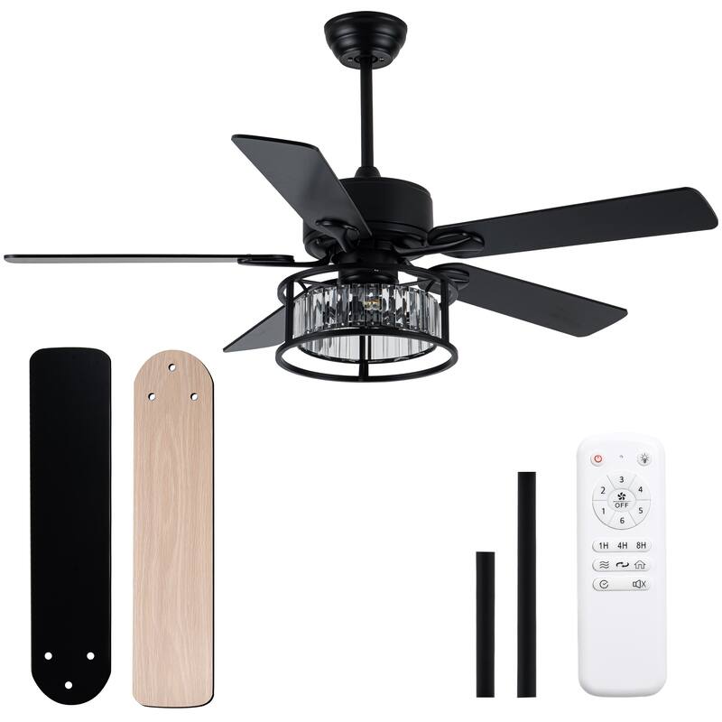 52" Modern Indoor Reversible Crystal Drum Ceiling Fan with Remote Control and Light Kit Chrome