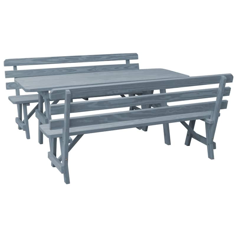 Pine 6' Picnic Table with 2 Backed Benches - Gray Stain