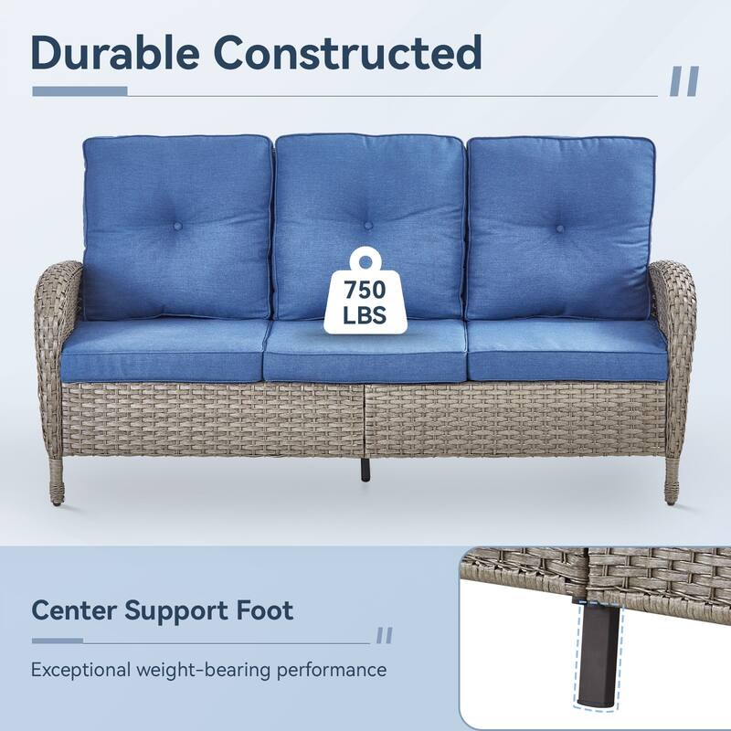 Gymojoy 3-Seat Outdoor Wicker Sofa with Professional Outdoor Cushions
