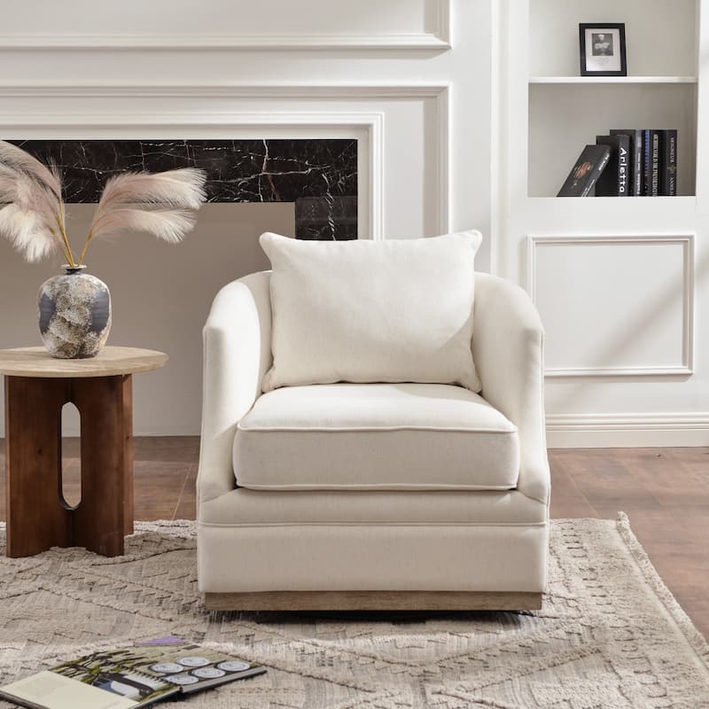 KINWELL 31" Wide Linen Fabric Upholstered Swivel Barrel Accent Chair