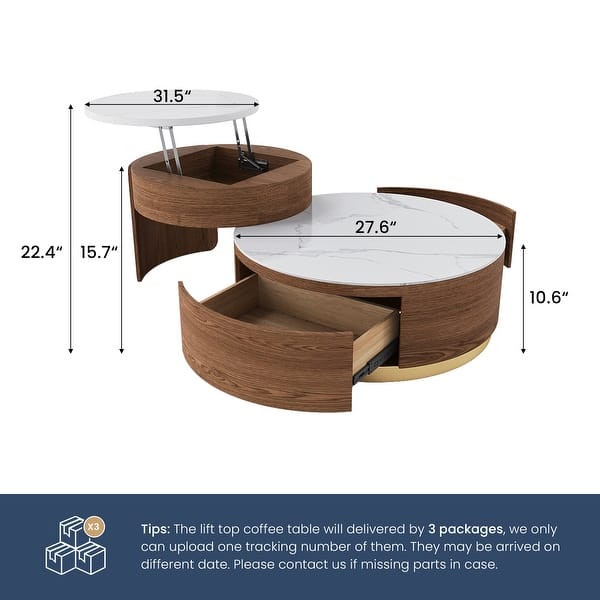 dimension image slide 1 of 2, Lift-top Modern Nesting Coffee Table Set Of 2, White Sintered Stone Coffee Table Set